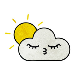retro grunge texture cartoon sunshine and cloud