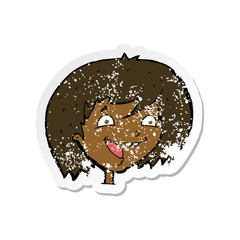 retro distressed sticker of a cartoon happy girl
