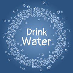 Drink water text. Stay hydrated blue bubbles wreath postcard