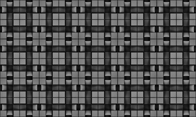 3d rendering. dark Seamless black square grid pattern art design wall background.