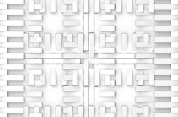 3d rendering. modern random white bar in square shape pattern design wall background.
