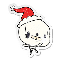 christmas distressed sticker cartoon of kawaii skeleton