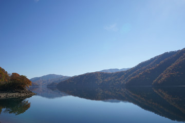 湖に映る山々