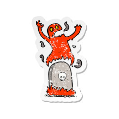 retro distressed sticker of a cartoon ghost rising from grave
