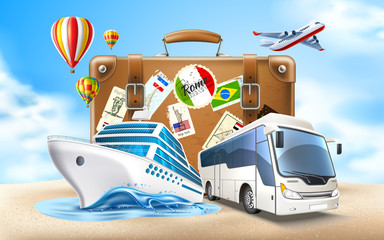 Vector Travelling and tourism poster design 3d