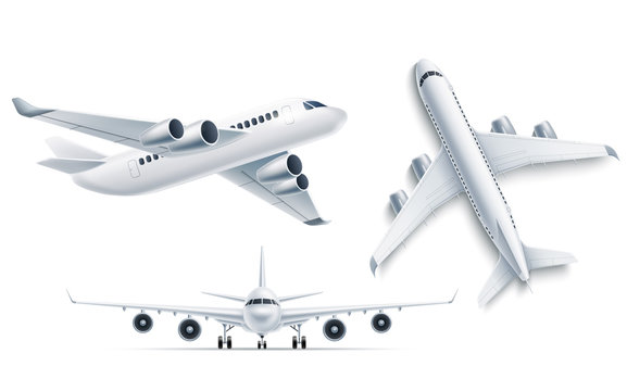 Vector realistic airplane aircraft white 3d mockup