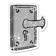 distressed sticker cartoon doodle of a door handle