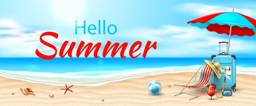 Vector seaside beach azure waves sand coast