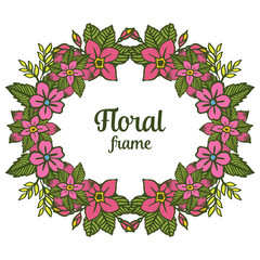 Vector illustration green leaves with crowd pink floral frame
