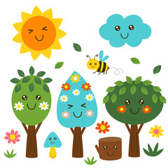 isolated funny forest kawaii part 2 - vector illustration, eps