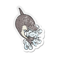 retro distressed sticker of a cartoon shark