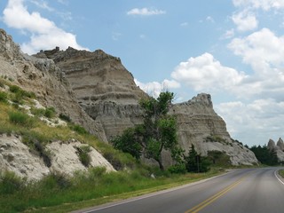 Medium close view of the rock and mountain sides at Badlands National Park in South Dakota.