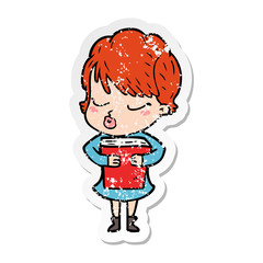 distressed sticker of a cartoon woman with eyes shut