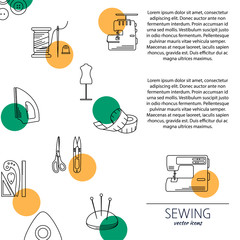 Sewing supplies vector line collection.