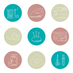 Sewing supplies vector line collection.