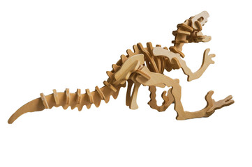 lizard figure made of wood on a white background