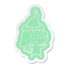 cartoon  sticker of a unsure elephant wearing santa hat