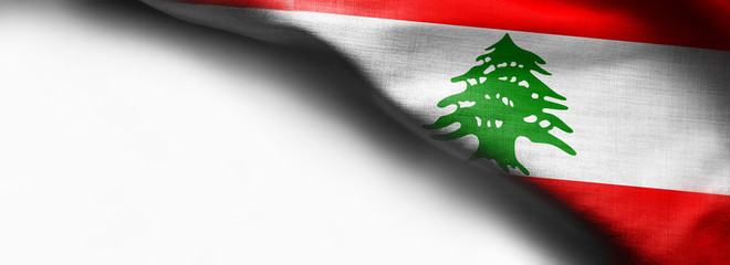 Lebanese waving flag on white background - right top corner