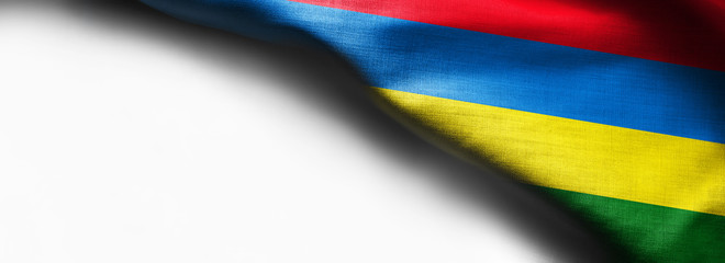 Mauritius waving flag on white background - right top corner