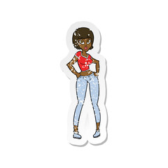 retro distressed sticker of a cartoon pretty woman