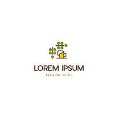 Glass Beer Drink With Leaf Naturally Logo Design