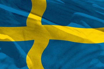 Waving Sweden flag for using as texture or background, the flag is fluttering on the wind