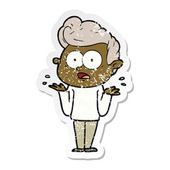 distressed sticker of a cartoon staring man