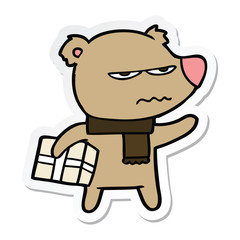 sticker of a angry bear cartoon gift