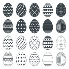 Easter eggs for coloring book. Set of black and white easter eggs isolated on a white background.