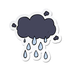 sticker of a cartoon cloud raining