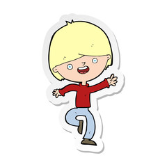 sticker of a cartoon happy boy dancing
