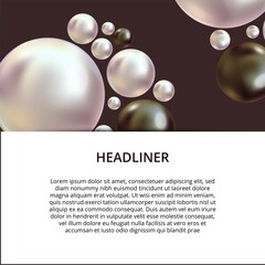 Shiny pearls frame on background. Realistic white and black pearls.