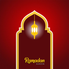 Ramadan kareem background, illustration with arabic lanterns and mosque dome, on red background. EPS 10 contains transparency - vector