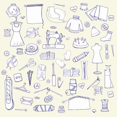 Seamless hand drawn pattern with sewing things
