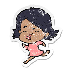 distressed sticker of a cartoon girl pulling face