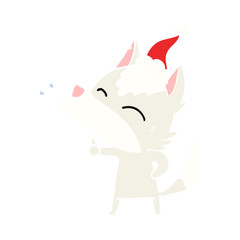 howling wolf flat color illustration of a wearing santa hat