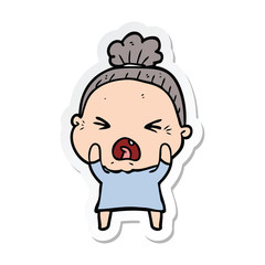 sticker of a cartoon angry old woman