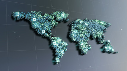 World map of cubes. 3D illustration