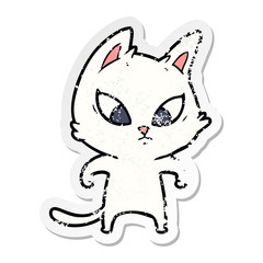 distressed sticker of a confused cartoon cat