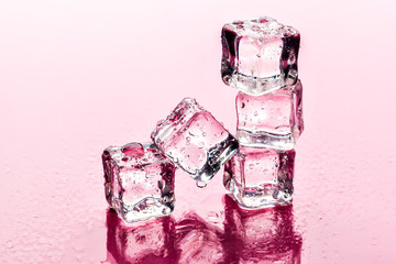 Ice cubes on pink background