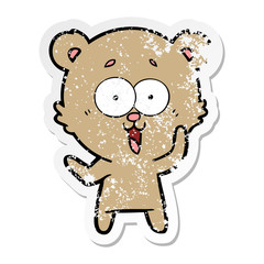distressed sticker of a laughing teddy  bear cartoon