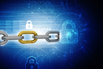 3d illustration Stainless steel chain with unique gold link