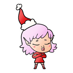 pretty gradient cartoon of a elf girl wearing santa hat