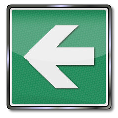 Grünes Brandschutzzeichen mit  einen Pfeil nach links 