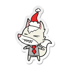 angry wolf boss sticker cartoon of a wearing santa hat