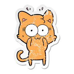 distressed sticker of a cartoon surprised cat