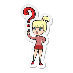 sticker of a cartoon woman with question