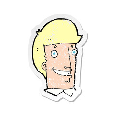 retro distressed sticker of a cartoon happy man