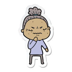 sticker of a cartoon annoyed old lady