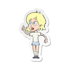 retro distressed sticker of a cartoon woman asking question
